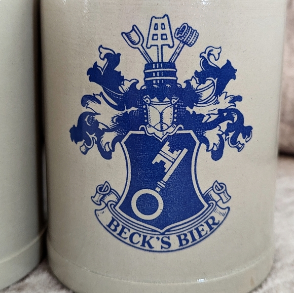 German set of 3 beer mugs ceramic stoneware Germany blue logo - Picture 4 of 13